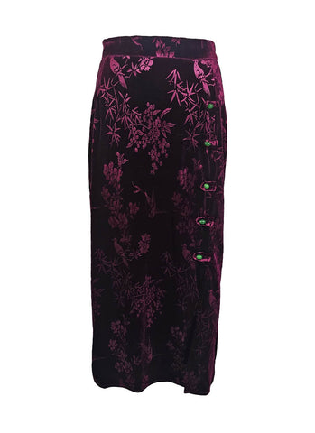1240070 Floral Embossed Velvet Skirt *Maroon *Last Piece