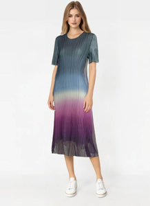 2240008 Tie Dye Pleated Dress *Purple