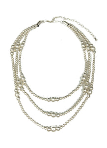 3230083 Zamak Multi Layered Beaded Necklace *Silver *Last Piece