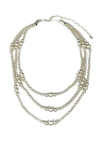 3230083 Zamak Multi Layered Beaded Necklace *Silver *Last Piece