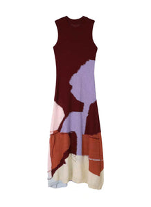 4240022 Knitted Patchwork Sleeveless Dress *Maroon