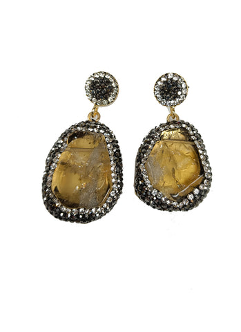 7230056 Natural Stone Crystal Earrings *Yellow *Last Piece