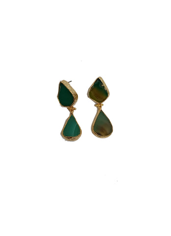 O230079 2 Natural Stone Earrings *Green *Last Piece