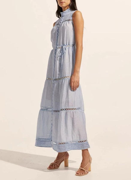 4250012 Hollow Embroidery Sleeveless Maxi Dress *Blue