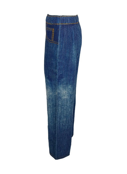 1240008 Denim Printed Flare Pleated Pants *Blue