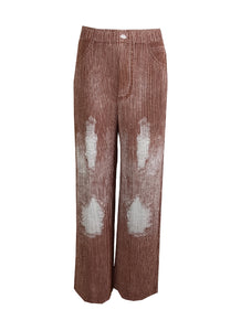 1240008 Denim Printed Flare Pleated Pants *Brown
