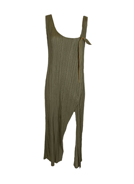 1240011 Pleated Straps Slip Dress  *Olive Green