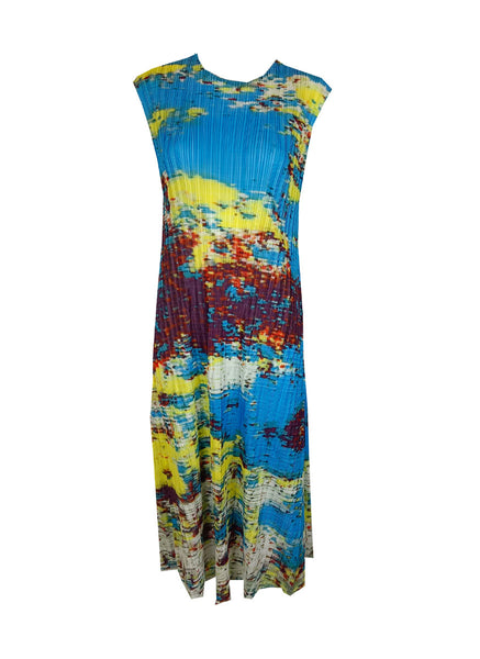 1240015 Printed A-Line Pleats Dress *Blue