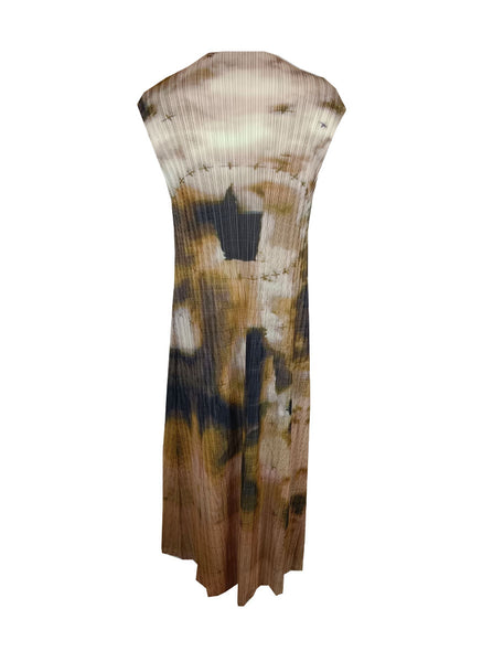 1240015 Printed A-Line Pleats Dress *Brown