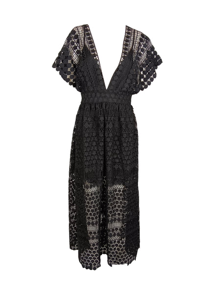 1240021 V-Neckline Lace Maxi Dress *Black