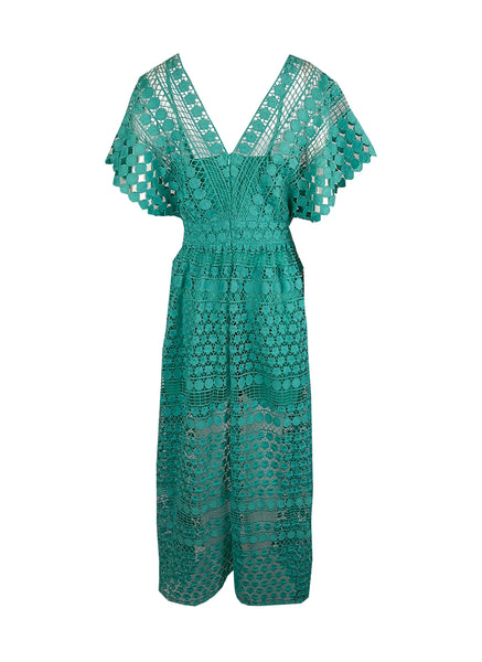 1240021 V-Neckline Lace Maxi Dress *Green