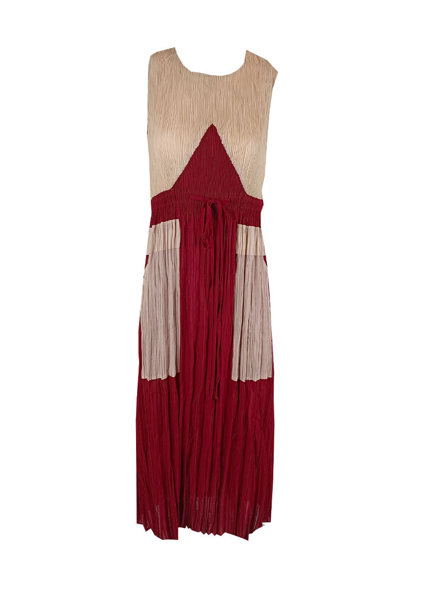1240029 2 Tone Pleated Dress *Red