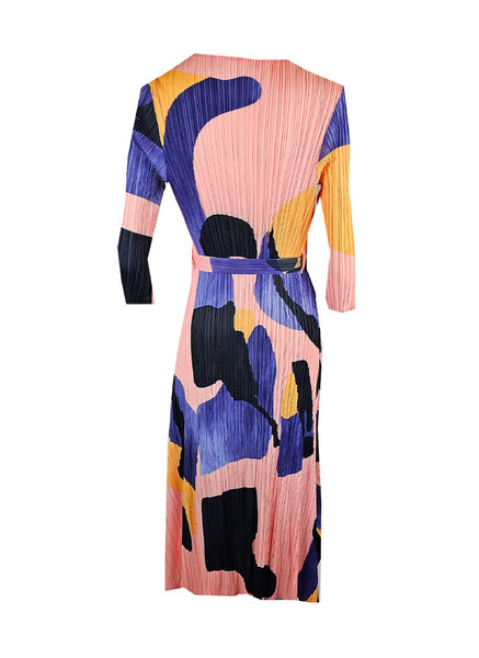 1240030 Printed Pleats Belted Dress *Peach