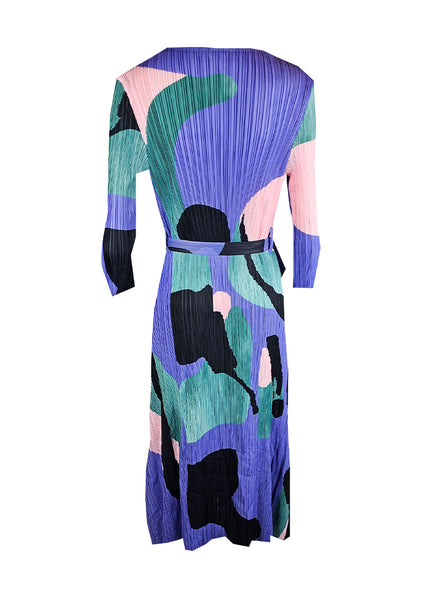 1240030 Printed Pleats Belted Dress *Purple