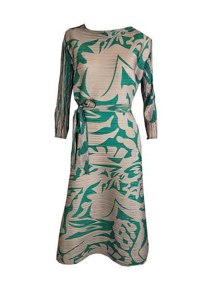 1240040 Printed Belted Pleats Dress *Green