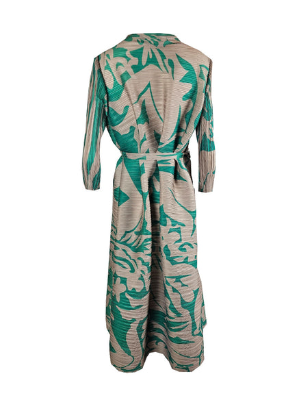 1240040 Printed Belted Pleats Dress *Green