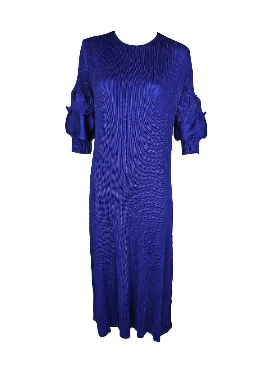 1240041 Puffy Sleeve Pleated Dress *Blue