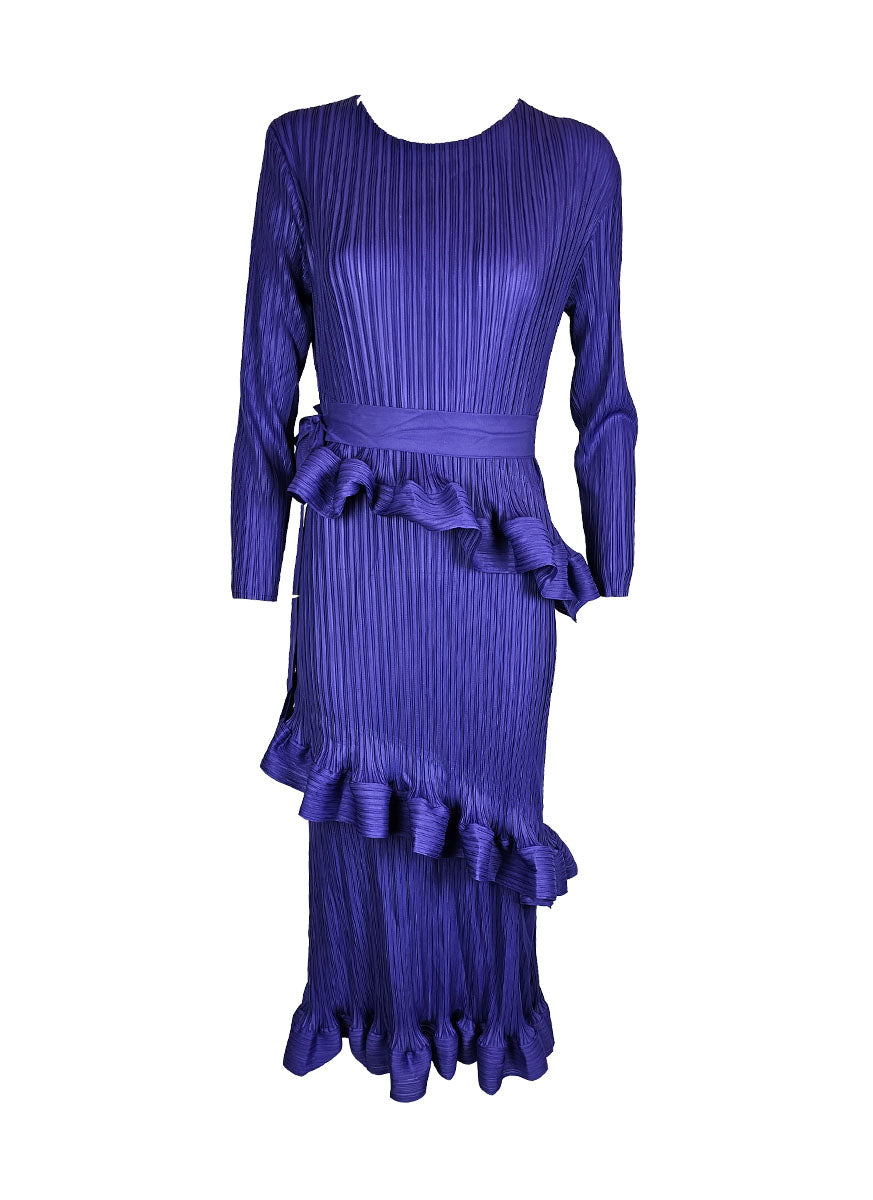 1240044 Ruffled Layered Pleats Dress *Purple
