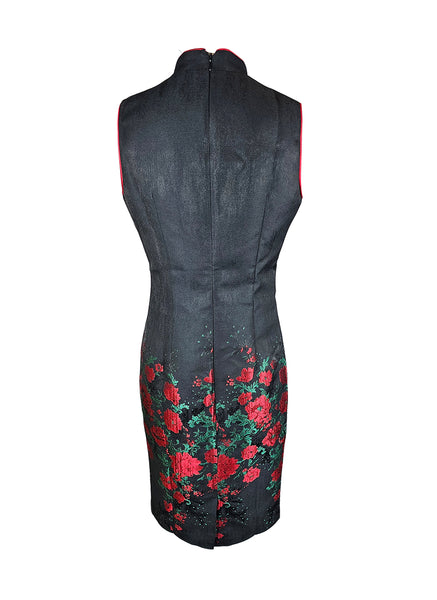 1240052 Floral Embroidery Cheongsam *Black