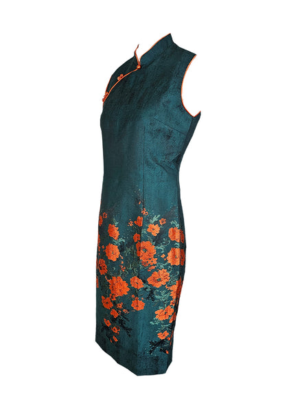 1240052 Floral Embroidery Cheongsam *Green