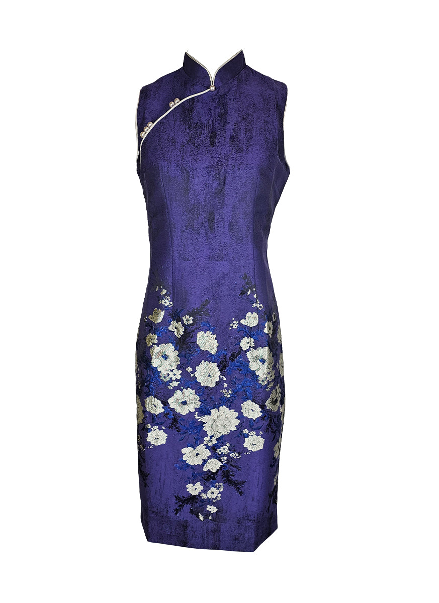 1240052 Floral Embroidery Cheongsam *Purple