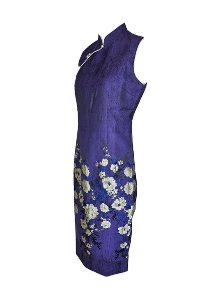 1240052 Floral Embroidery Cheongsam *Purple