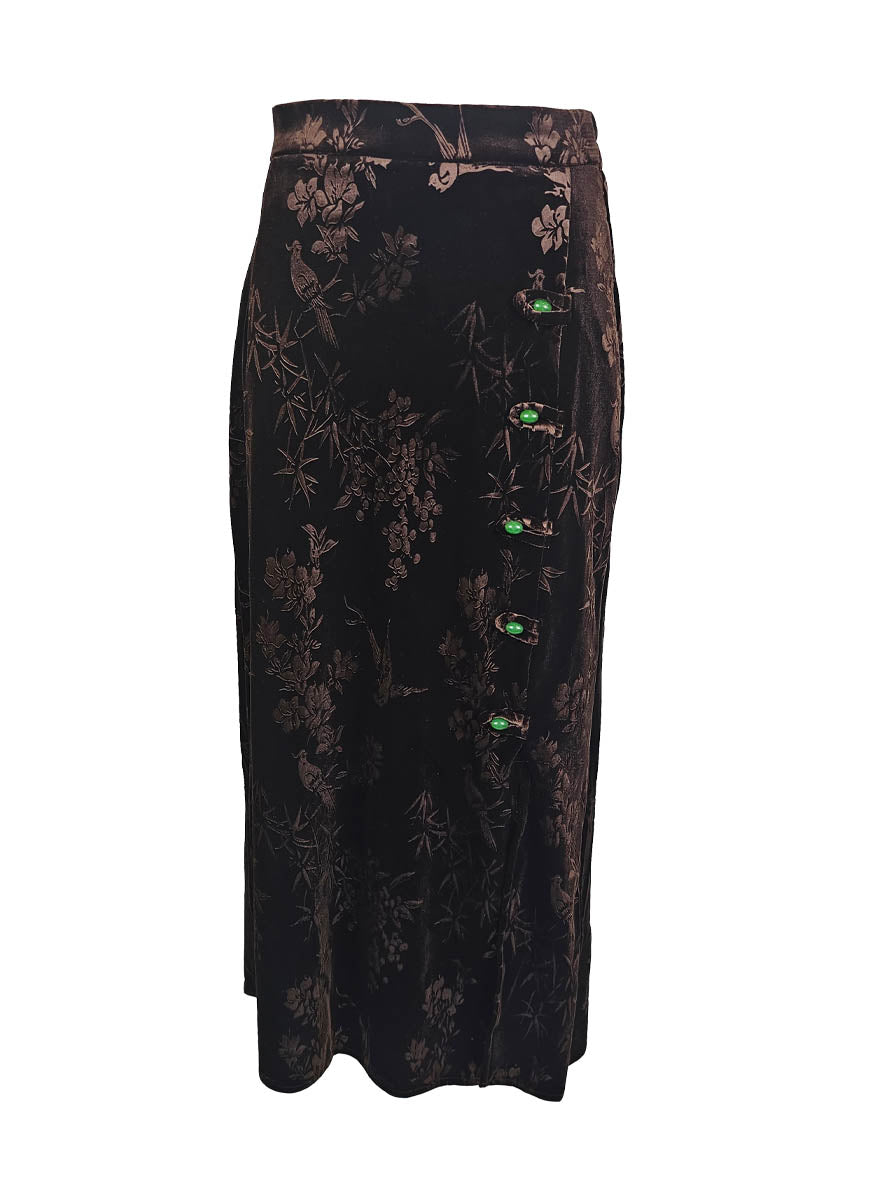 1240070 Floral Embossed Velvet Skirt *Brown *Last Piece