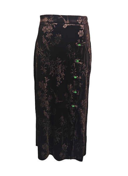 1240070 Floral Embossed Velvet Skirt *Brown *Last Piece