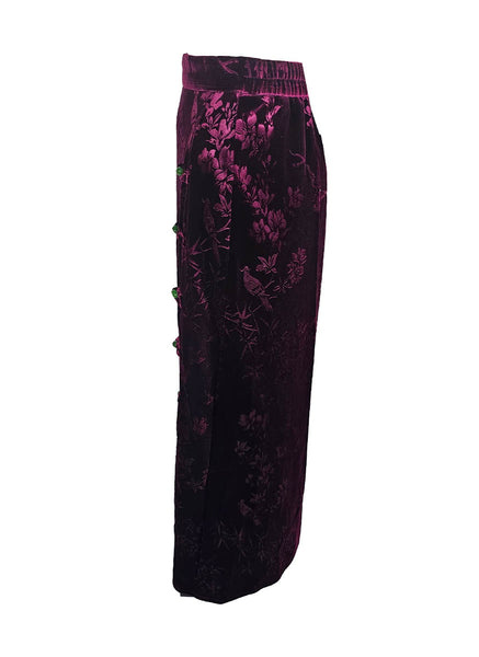 1240070 Floral Embossed Velvet Skirt *Maroon