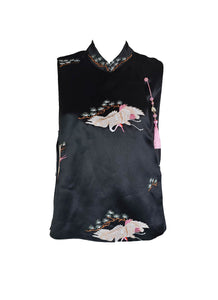 1240076 Bird Embroidered Silk Top *Black