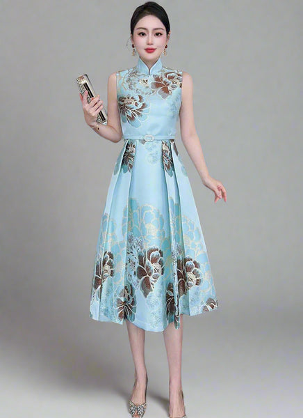 1250008 Mandarin Collar Cheongsam *Blue