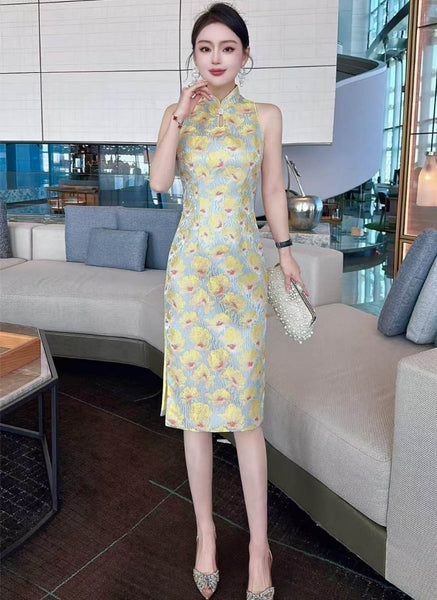 1250009 Halter Neck Cheongsam *Yellow