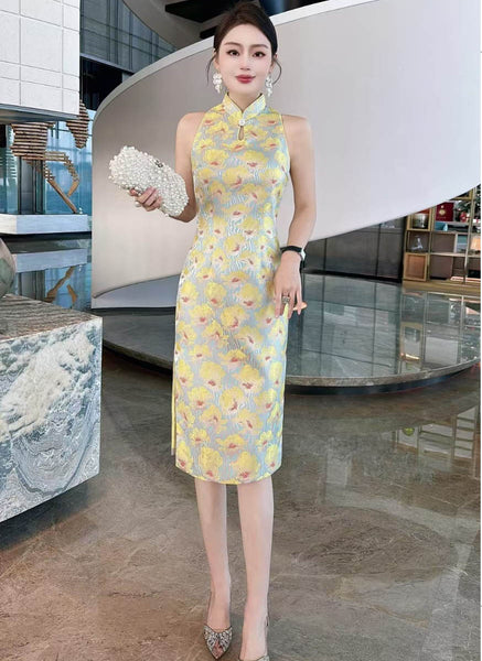 1250009 Halter Neck Cheongsam *Yellow