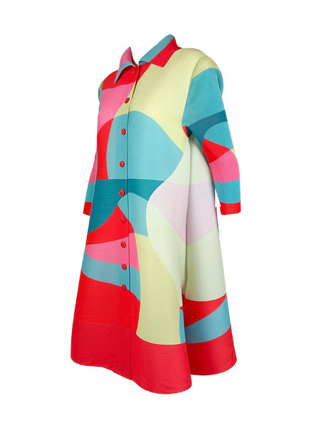 1250015 Long Sleeve Printed Pleats Shirt Dress