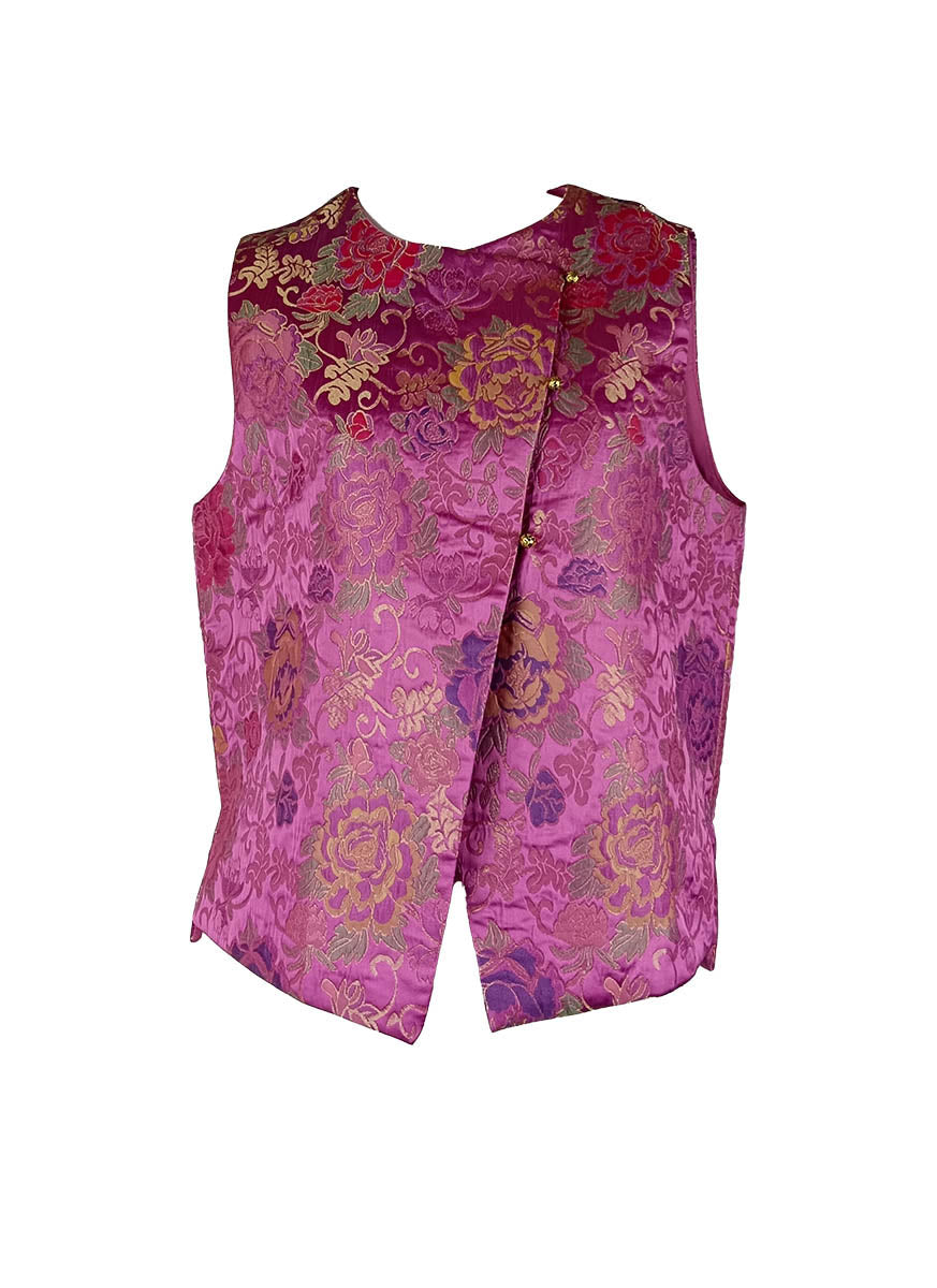 1250026 Silk Jacquard Embroidery Sleeveless Vest Top *Pink