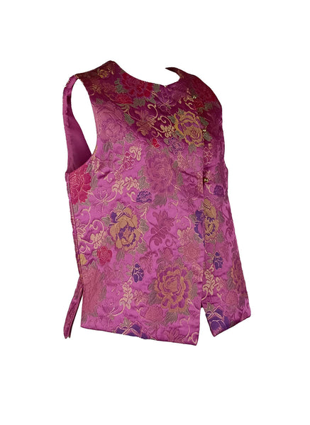 1250026 Silk Jacquard Embroidery Sleeveless Vest Top *Pink