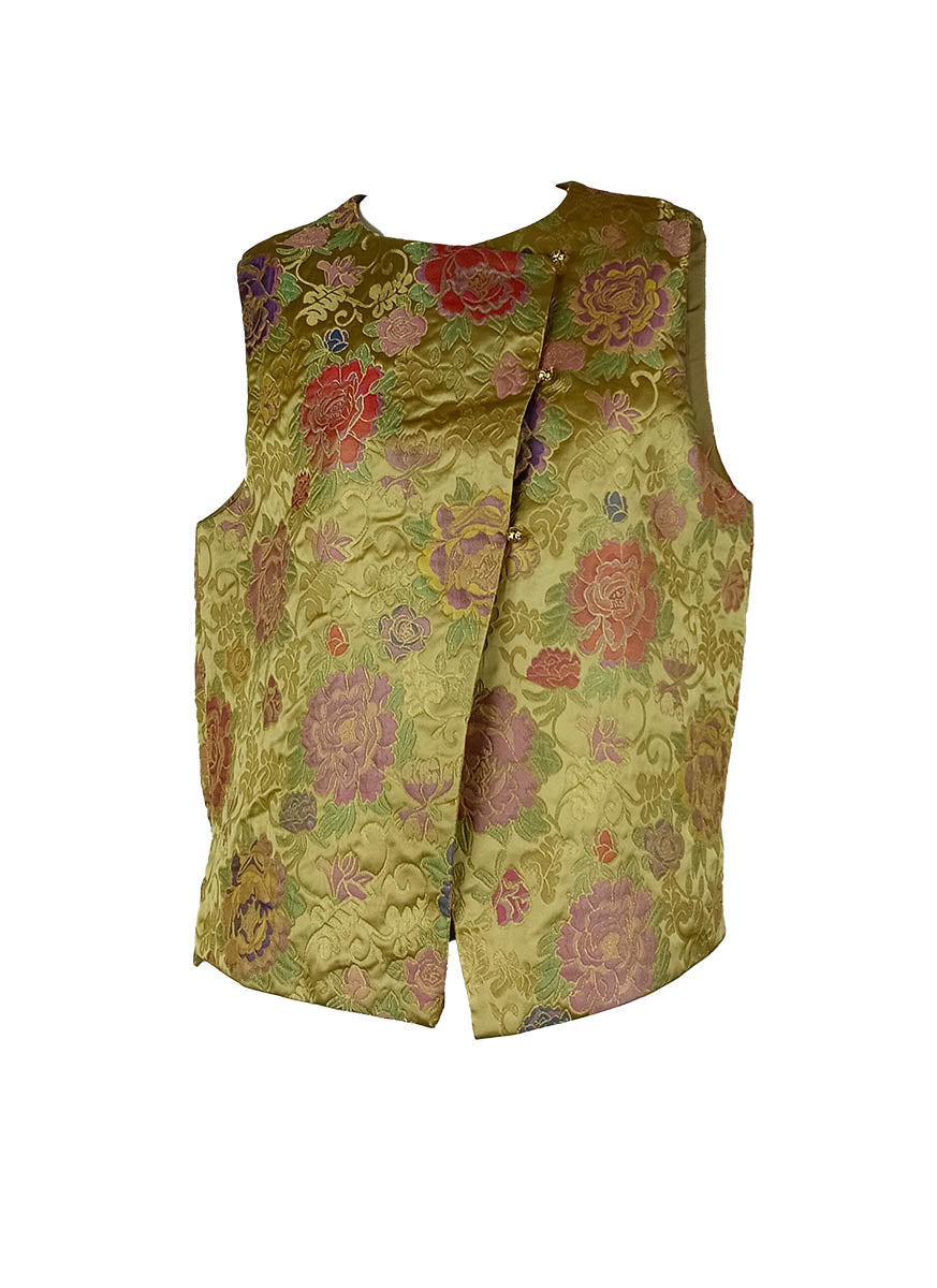 1250026 Silk Jacquard Embroidery Sleeveless Vest Top *Yellow