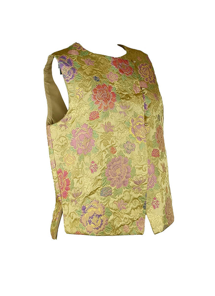 1250026 Silk Jacquard Embroidery Sleeveless Vest Top *Yellow