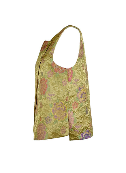 1250026 Silk Jacquard Embroidery Sleeveless Vest Top *Yellow