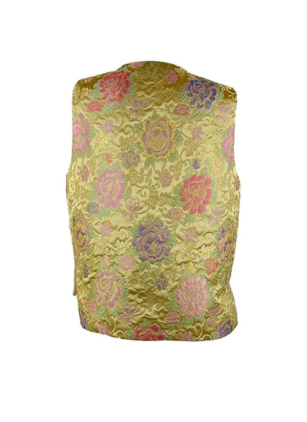 1250026 Silk Jacquard Embroidery Sleeveless Vest Top *Yellow