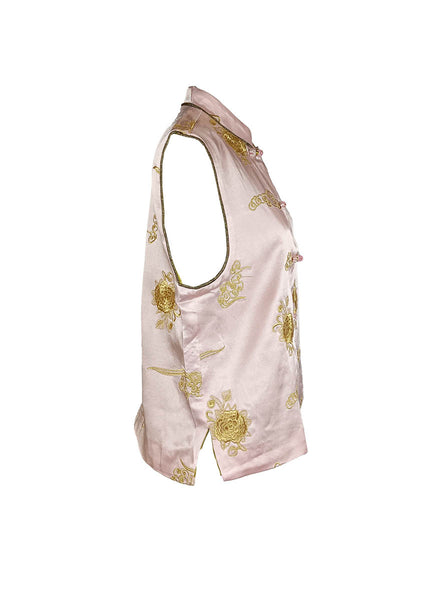 1250029 Embroidered Sleeveless Vest Top *Pink