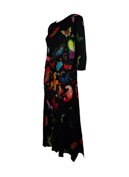 1250033 Butterfly Print Long Sleeve Pleated Dress *Preorder