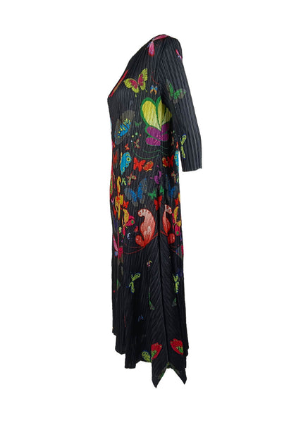 1250033 Butterfly Print Long Sleeve Pleated Dress *Preorder