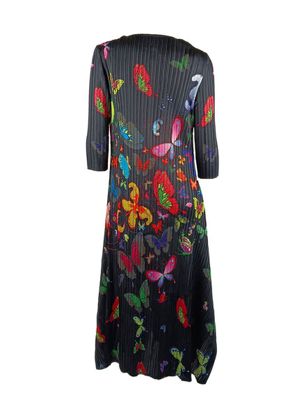 1250033 Butterfly Print Long Sleeve Pleated Dress *Preorder