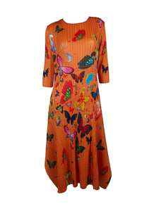 1250033 Butterfly Print Long Sleeve Pleated Dress *Last Piece