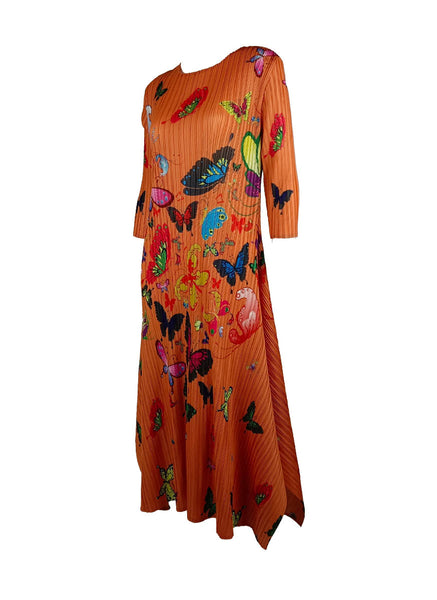 1250033 Butterfly Print Long Sleeve Pleated Dress *Last Piece