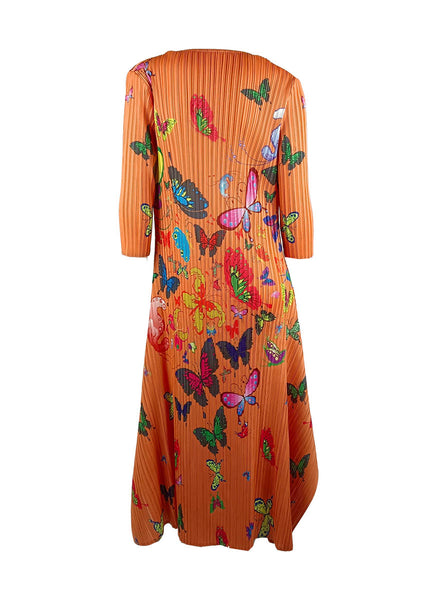 1250033 Butterfly Print Long Sleeve Pleated Dress *Last Piece