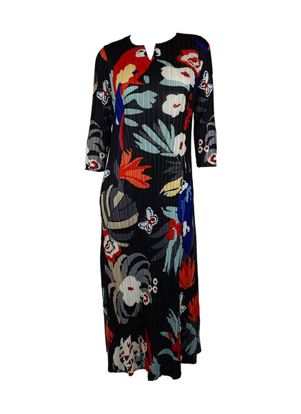 1250035 Printed Long Sleeve Pleats Dress *Last Piece