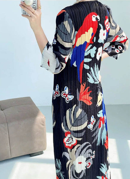 1250035 Printed Long Sleeve Pleats Dress *Last Piece