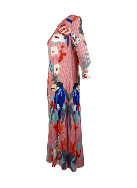 1250035 Printed Long Sleeve Pleats Dress *Pink